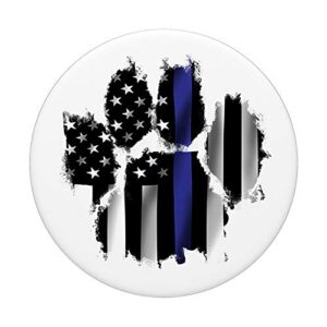 Paw Print Thin Blue Line US Flag Police Week Dog Lover Gifts PopSockets PopGrip: Swappable Grip for Phones & Tablets