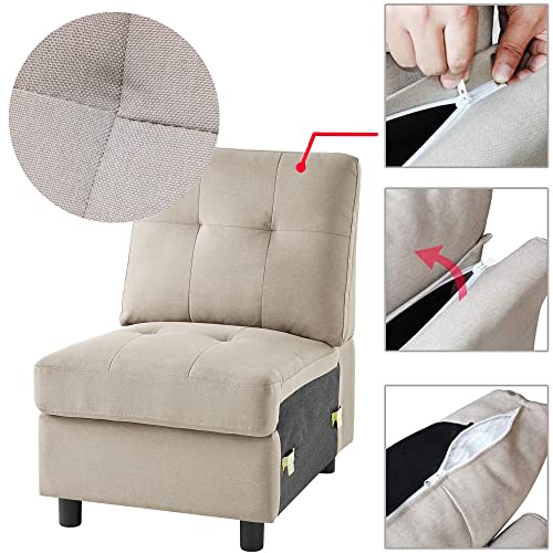 Ouchtek 5-Pieces Modular Sectional Sofas, Comfy L Shape Sofa Couch for Living Room Small Space Linen Fabric Furniture Sets Modern Apartment Sofa Without Ottoman, Light Grey