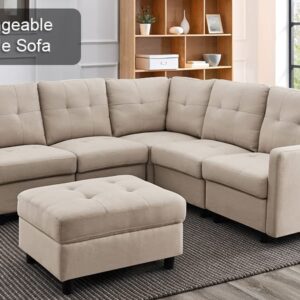 Ouchtek 5-Pieces Modular Sectional Sofas, Comfy L Shape Sofa Couch for Living Room Small Space Linen Fabric Furniture Sets Modern Apartment Sofa Without Ottoman, Light Grey
