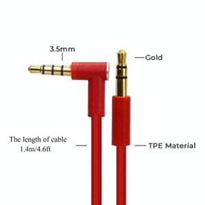 Replacement Audio Cable Cord Wire with in-line Mic Audio Extension Cable and Remote Control Compatible with Beats by Dr Dre Headphones Solo/Studio/Pro/Detox/Wireless/Mixr/Executive/Pill (Red)
