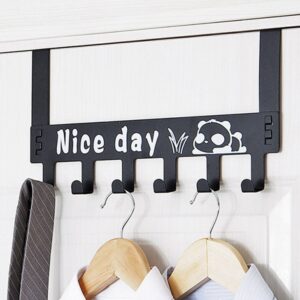 Over Door Hook Hanger Panda Removable Storage Rack 6 Hooks Holder Home Organizer for Coat Towel Bag Kid Room Metal Robe Kitchen (Black)