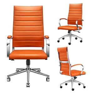 LUXMOD High Back Office Chair with Armrest, Orange Adjustable Swivel Chair in Durable Vegan Leather, Ergonomic Desk Chair for Extra Back & Lumbar Support –Orange, Janus Collection