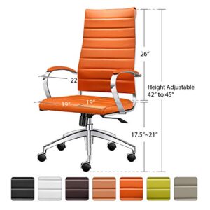 LUXMOD High Back Office Chair with Armrest, Orange Adjustable Swivel Chair in Durable Vegan Leather, Ergonomic Desk Chair for Extra Back & Lumbar Support –Orange, Janus Collection