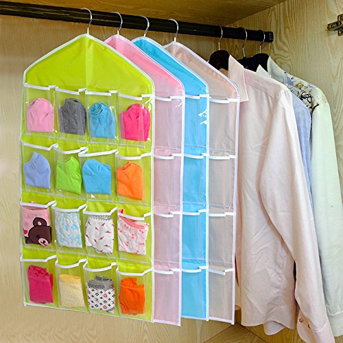 YOMXL Crystal Clear Hanger Storage Organizer 16 Pockets Over The Door Wall Hanging Storage Bags for Socks,Bra,Underwear Organizer (Medium, Beige)