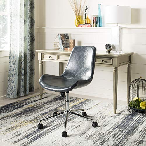 SAFAVIEH Home Collection Fletcher Dark Grey Faux Leather/ Chrome Swivel Adjustable Height Office Desk Chair