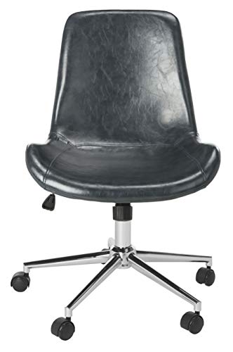 SAFAVIEH Home Collection Fletcher Dark Grey Faux Leather/ Chrome Swivel Adjustable Height Office Desk Chair