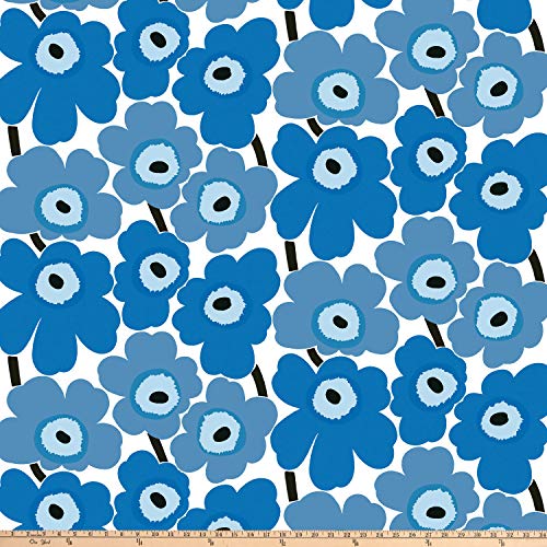 Marimekko Pieni Unikko Cotton Broadcloth Blue, Fabric by the Yard