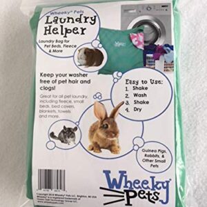 Wheeky Pets Laundry Helper, Laundry Bag for Pet Beds, Fleece, C&C Cage Liners, Midwest Cage Liners and More, for Guinea Pigs, Rabbits and Small Pets, Green/White, Size 29” W x 31” L