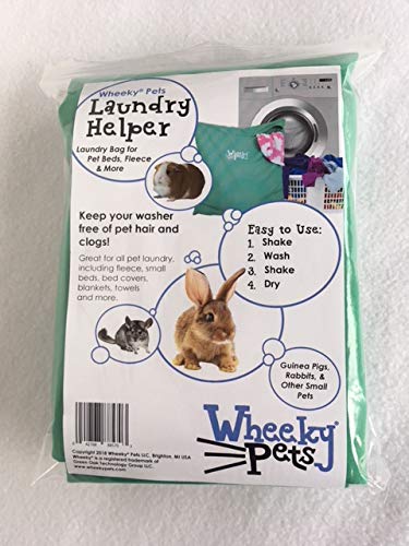 Wheeky Pets Laundry Helper, Laundry Bag for Pet Beds, Fleece, C&C Cage Liners, Midwest Cage Liners and More, for Guinea Pigs, Rabbits and Small Pets, Green/White, Size 29” W x 31” L