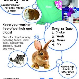 Wheeky Pets Laundry Helper, Laundry Bag for Pet Beds, Fleece, C&C Cage Liners, Midwest Cage Liners and More, for Guinea Pigs, Rabbits and Small Pets, Green/White, Size 29” W x 31” L