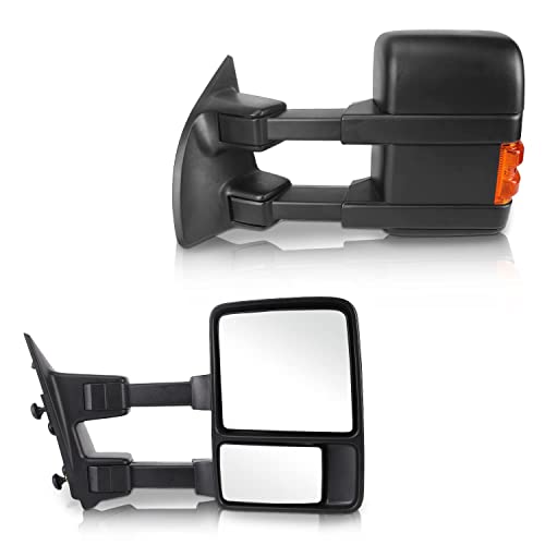 Perfit Zone Towing Mirrors Replacement Fit for 2008-2016 F-250 F-350 F-450 F-550 SUPER DUTY,MANUAL,W/O HEATED,W/AMBER SIGNAL,BLACK (PAIR SET)