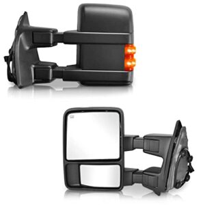 perfit zone towing mirrors replacement fit for 2008-2016 f-250 f-350 f-450 f-550 super duty,power heated w/smoke signal,black (pair set)