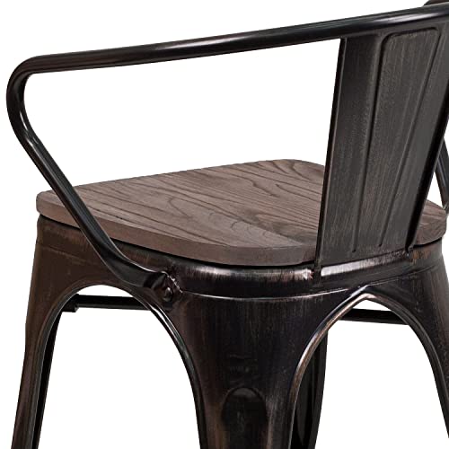 Flash Furniture Black-Antique Gold Metal Chair with Wood Seat and Arms