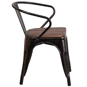 Flash Furniture Black-Antique Gold Metal Chair with Wood Seat and Arms