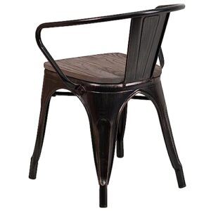 Flash Furniture Black-Antique Gold Metal Chair with Wood Seat and Arms