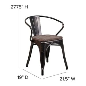 Flash Furniture Black-Antique Gold Metal Chair with Wood Seat and Arms