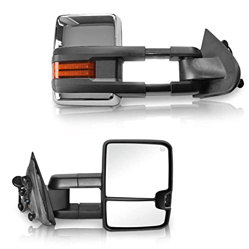 Perfit Zone Towing Mirrors Replacement Fit 2014-2017 for SILVERADO SIERRA, POWER HEATED,W/AMBER SIGNAL,Clearance Lamp,CHROME (PAIR SET)