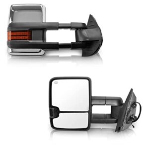 perfit zone towing mirrors replacement fit for 2007-2014 silverado sierra, w/heated,w/amber signal,clearance lamp,chrome (pair set)