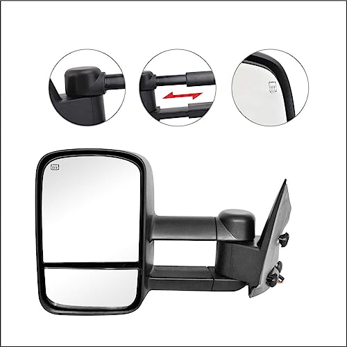 Perfit Zone Towing Mirrors Replacement Fit for 1999-2002 SILVERADO SIERRA,POWER HEATED,W/O SIGNAL,BLACK (PAIR SET)