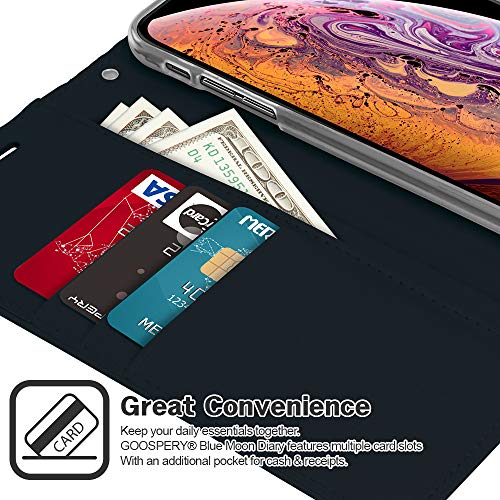 GOOSPERY Blue Moon Wallet for Apple iPhone Xs Max Case (2018) Leather Stand Flip Cover (Dark Navy)