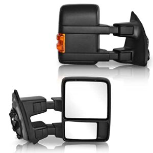 perfit zone towing mirrors replacement fit for 2008-2016 f-250 f-350 f-450 f-550 super duty,power heated w/amber signal,black (pair set)