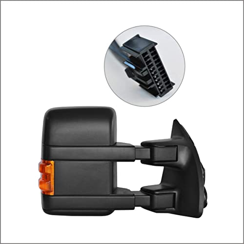 Perfit Zone Towing Mirrors Replacement Fit for 2008-2016 F-250 F-350 F-450 F-550 SUPER DUTY,POWER HEATED W/AMBER SIGNAL,BLACK (PAIR SET)