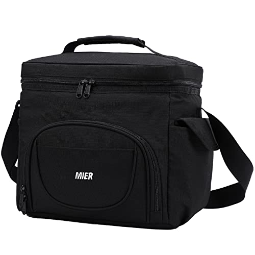 MIER Large Lunch Box for Men 24 Cans Insulated Lunch Bag Leakproof Soft Side Cooler Bags with Multiple Pockets Adults Big Lunchbox Heavy Duty for Work Travel Beach Picnic Office(Black, 15L)