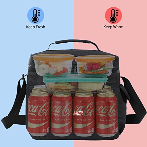 MIER Large Lunch Box for Men 24 Cans Insulated Lunch Bag Leakproof Soft Side Cooler Bags with Multiple Pockets Adults Big Lunchbox Heavy Duty for Work Travel Beach Picnic Office(Black, 15L)