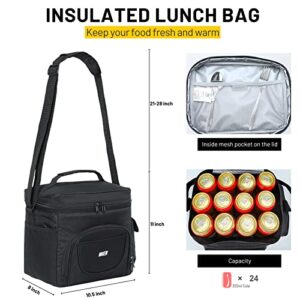 MIER Large Lunch Box for Men 24 Cans Insulated Lunch Bag Leakproof Soft Side Cooler Bags with Multiple Pockets Adults Big Lunchbox Heavy Duty for Work Travel Beach Picnic Office(Black, 15L)