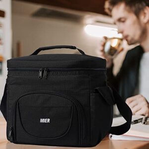 MIER Large Lunch Box for Men 24 Cans Insulated Lunch Bag Leakproof Soft Side Cooler Bags with Multiple Pockets Adults Big Lunchbox Heavy Duty for Work Travel Beach Picnic Office(Black, 15L)