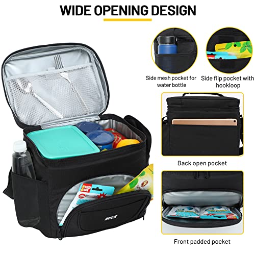 MIER Large Lunch Box for Men 24 Cans Insulated Lunch Bag Leakproof Soft Side Cooler Bags with Multiple Pockets Adults Big Lunchbox Heavy Duty for Work Travel Beach Picnic Office(Black, 15L)