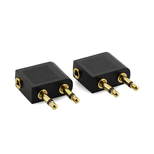 ZRM&E 2-Pack 3.5mm Airplane Headphone Audio Adapter Gold-Plated Stereo AUX Jack 2 Male to 1 Female F Splitter Airline Audio Converter