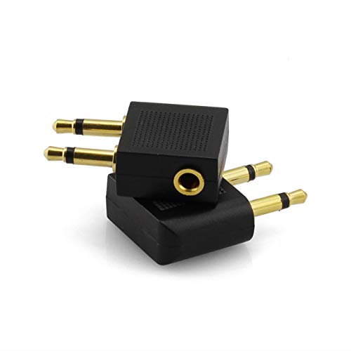 ZRM&E 2-Pack 3.5mm Airplane Headphone Audio Adapter Gold-Plated Stereo AUX Jack 2 Male to 1 Female F Splitter Airline Audio Converter