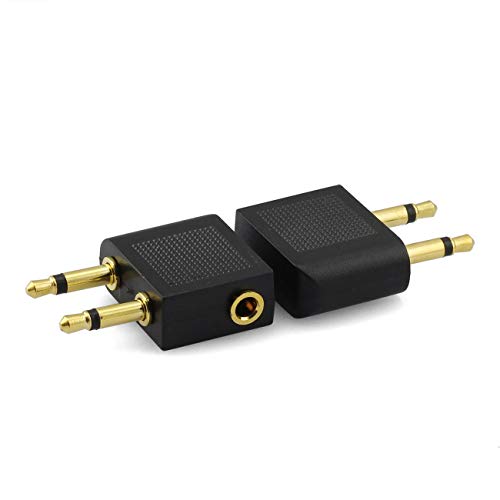 ZRM&E 2-Pack 3.5mm Airplane Headphone Audio Adapter Gold-Plated Stereo AUX Jack 2 Male to 1 Female F Splitter Airline Audio Converter