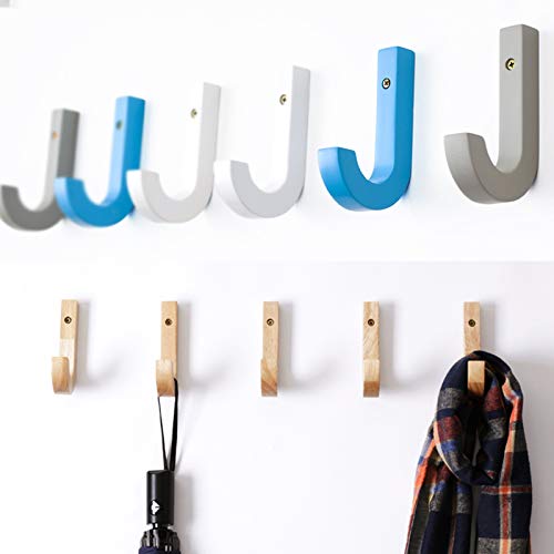 WINGOFFLY Decorative Wooden Hanging Coat Hat Hooks Modern Clothes Wall-Mounted Hanger Rack for Room Decor, Blue