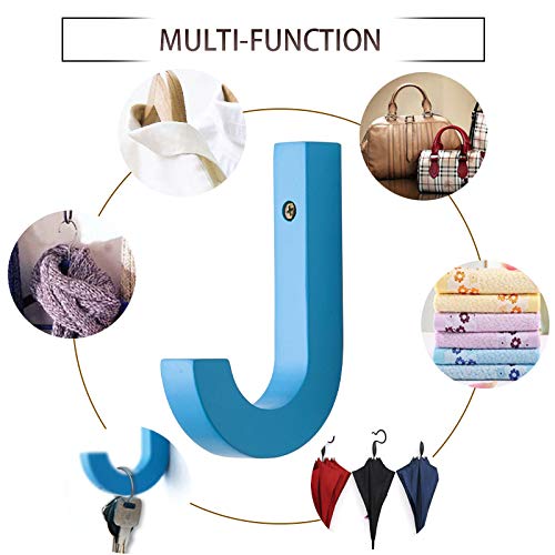 WINGOFFLY Decorative Wooden Hanging Coat Hat Hooks Modern Clothes Wall-Mounted Hanger Rack for Room Decor, Blue