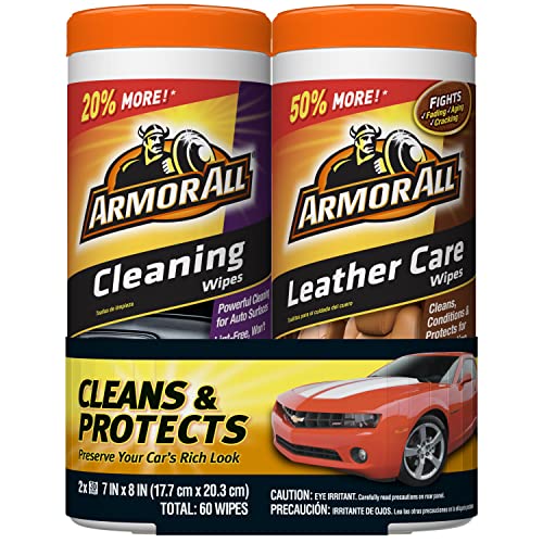 Car Cleaning Wipes and Leather Wipes by Armor All, Use on Car Interior, Truck Interior and Motorcycle Interior, 30 Count Each, 2 Pack