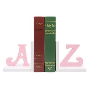 apol creative pink and white dots a-z letter wood bookends book ends book organizers bookshelf for kids study gift school office library home desk decoration