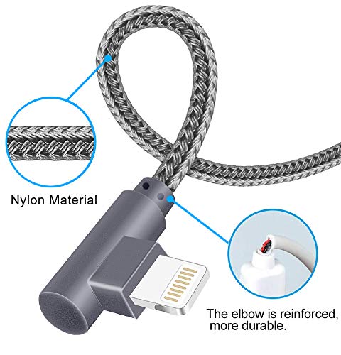 APFEN MFi Certified 10FT Lightning Cable iPhone Charger Cord 90 Degree Fast Data Cable Nylon Braided Compatible with iPhone Xs Max/XS/XR/7/7Plus/X/8/8Plus/6S/6S Plus/SE (Gray, 10FT)