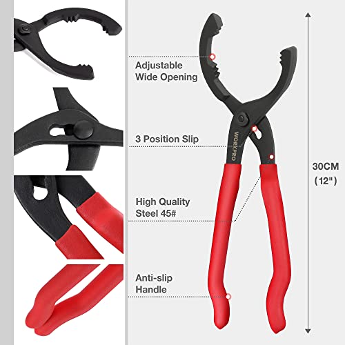 WORKPRO 12" Adjustable Oil Filter Pliers, Wrench Adjustable Oil Filter Removal Tool, Ideal For Engine Filters, Conduit, & Fittings, W114083A