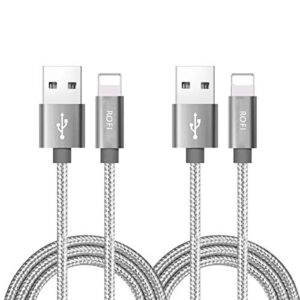 rofi phone charger cable, [2pack 2 feet] nylon braided fast charging usb cord 0.6m compatible phone x 8 8 plus 7 7 plus 6s 6s plus 6 6 plus 5 5s 5c se air mini and car display (silver)