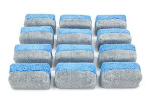 autofiber [saver applicator terry] ceramic coating applicator sponge | 12 pack | with plastic barrier to reduce product waste. (blue/gray, mini)