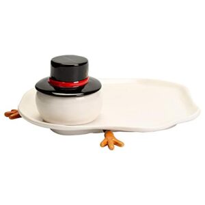 Melted Snowman Glossy White 10 x 9 Ceramic Dolomite Christmas Plate Spreader Set