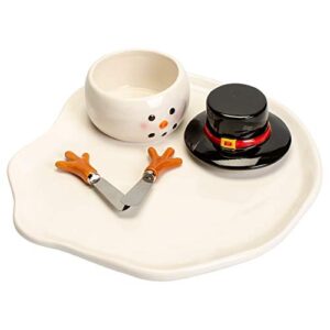 Melted Snowman Glossy White 10 x 9 Ceramic Dolomite Christmas Plate Spreader Set