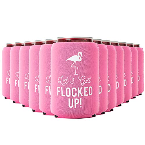 Let's Get Flocked UP!, Set of 12 Pink and White Can Coolers Cups, Flamingo Can Coolers Perfect Flamingo Party Supplies, Final Flamingle Bachelorette Party, and Bridal Showers