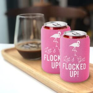 Let's Get Flocked UP!, Set of 12 Pink and White Can Coolers Cups, Flamingo Can Coolers Perfect Flamingo Party Supplies, Final Flamingle Bachelorette Party, and Bridal Showers