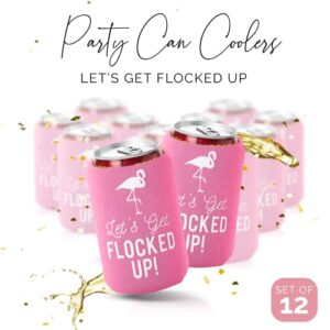 Let's Get Flocked UP!, Set of 12 Pink and White Can Coolers Cups, Flamingo Can Coolers Perfect Flamingo Party Supplies, Final Flamingle Bachelorette Party, and Bridal Showers