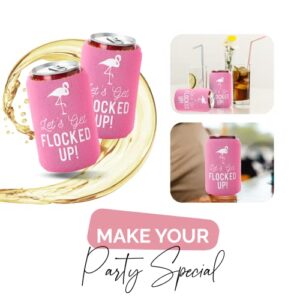 Let's Get Flocked UP!, Set of 12 Pink and White Can Coolers Cups, Flamingo Can Coolers Perfect Flamingo Party Supplies, Final Flamingle Bachelorette Party, and Bridal Showers