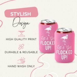 Let's Get Flocked UP!, Set of 12 Pink and White Can Coolers Cups, Flamingo Can Coolers Perfect Flamingo Party Supplies, Final Flamingle Bachelorette Party, and Bridal Showers