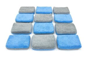 [saver applicator terry] microfiber ceramic coating applicator sponge with plastic barrier - 12 pack (blue/gray, thin)